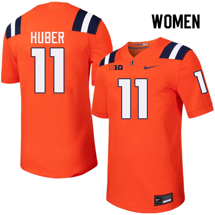 Women #11 Jacob Huber Illinois Fighting Illini College Football Jerseys Stitched-Orange